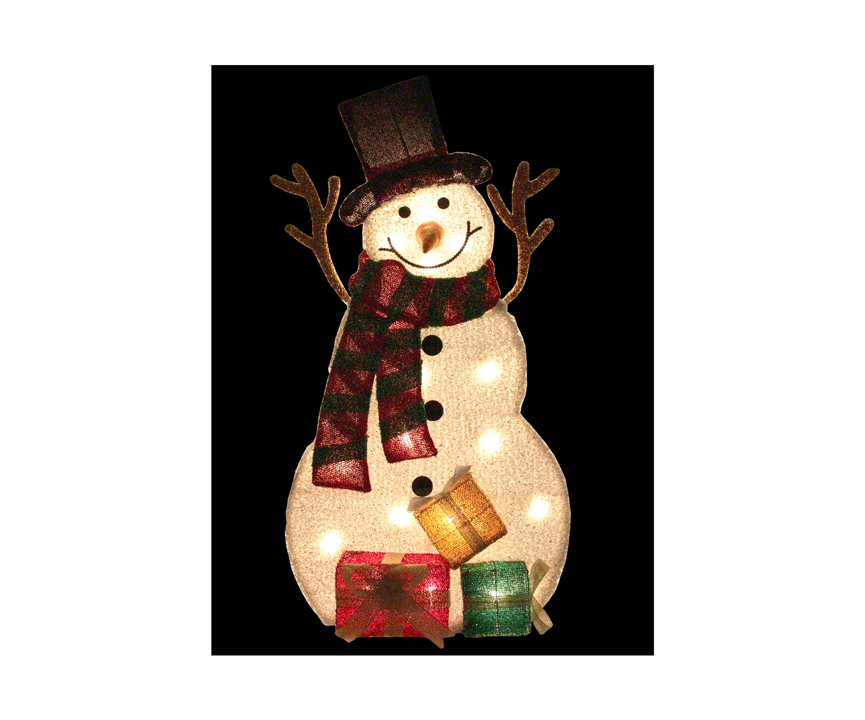 31Inch Pre-Lit White and Black Snowman with Gifts Outdoor Christmas Decor