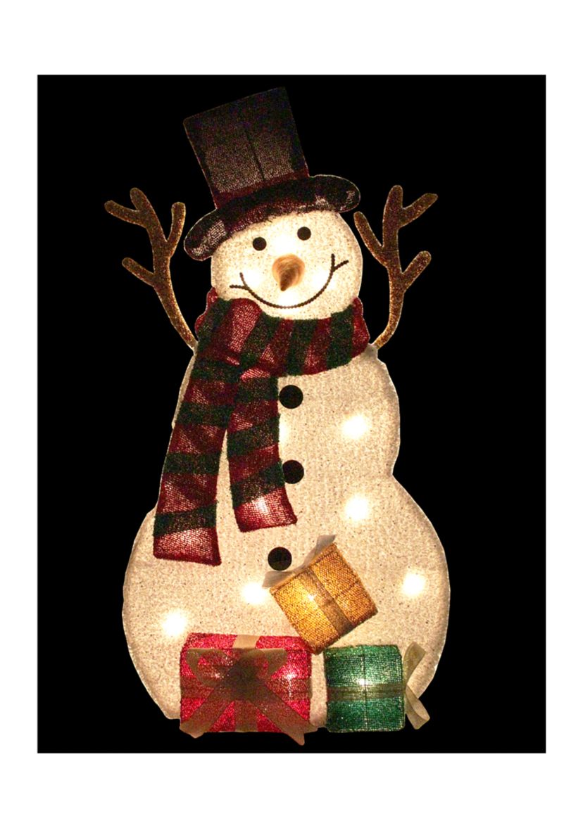 31Inch Pre-Lit White and Black Snowman with Gifts Outdoor Christmas Decor