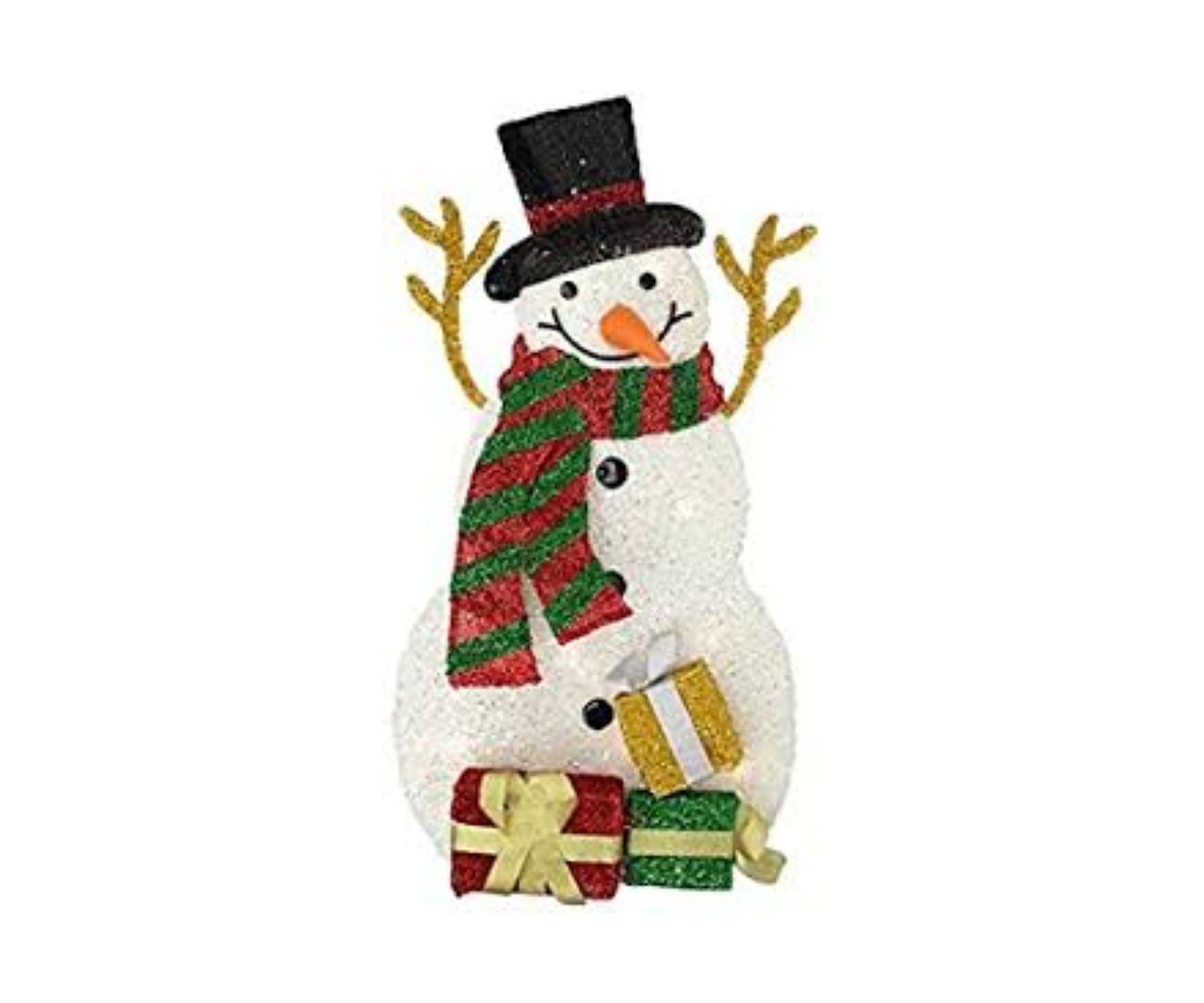 31Inch Pre-Lit White and Black Snowman with Gifts Outdoor Christmas Decor