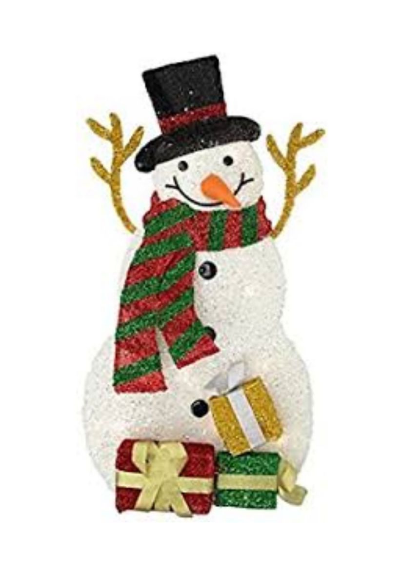 31Inch Pre-Lit White and Black Snowman with Gifts Outdoor Christmas Decor