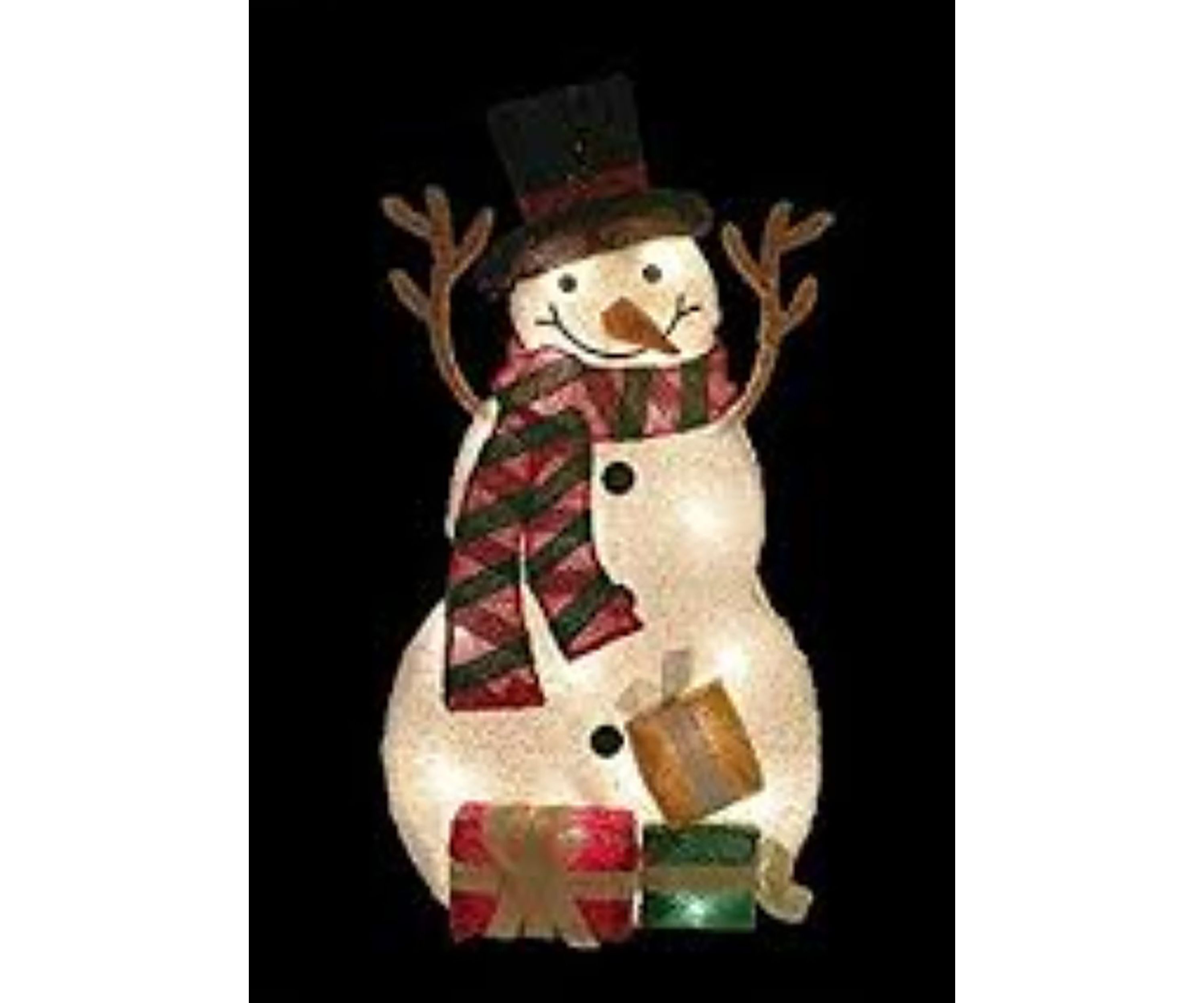 31Inch Pre-Lit White and Black Snowman with Gifts Outdoor Christmas Decor