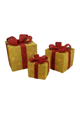 Set of 3 Gold and Red Gift Boxes with Bows Lighted Christmas Outdoor Decorations