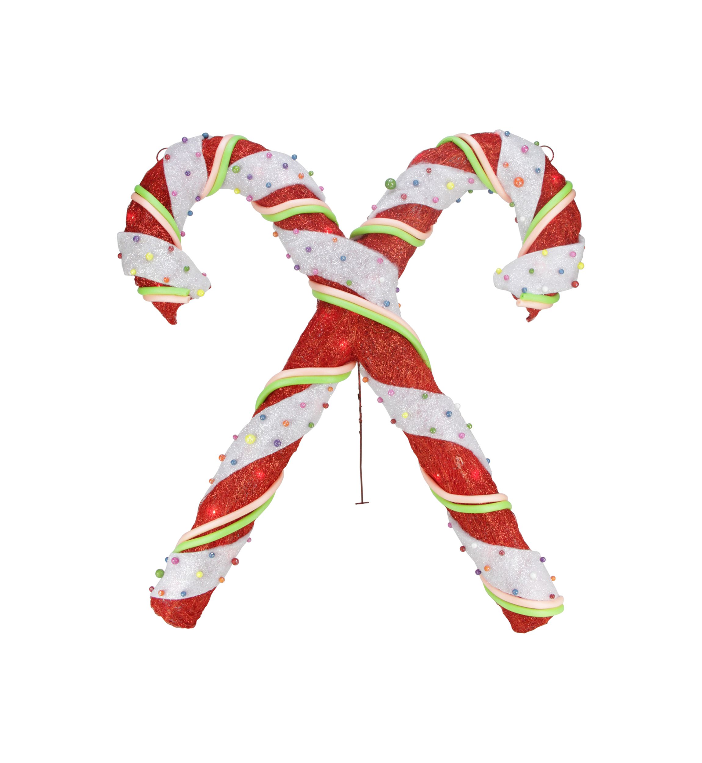 26Inch Red and White Lighted Sisal Double Candy Cane Christmas Outdoor Decoration