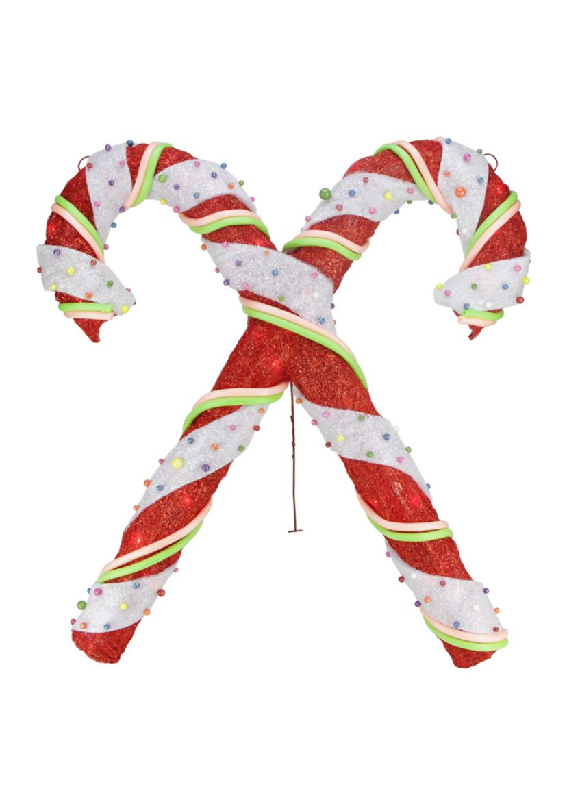 26Inch Red and White Lighted Sisal Double Candy Cane Christmas Outdoor Decoration