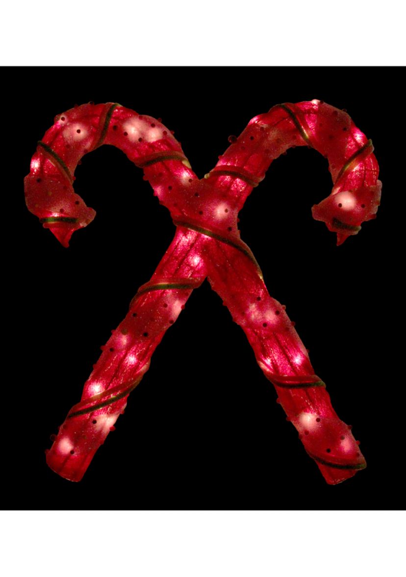 26Inch Red and White Lighted Sisal Double Candy Cane Christmas Outdoor Decoration