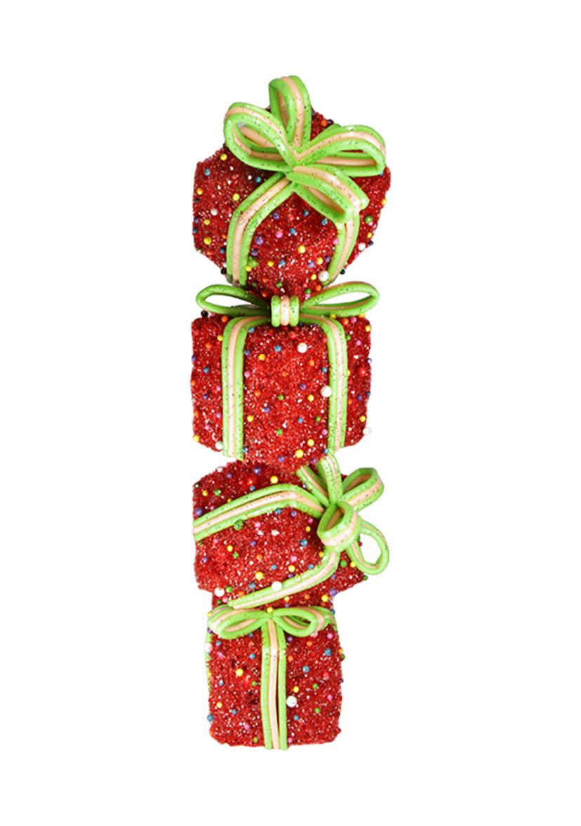 34Inch Red and Green Lighted Candy Stacked Gift Boxes Tower Outdoor Christmas Decoration
