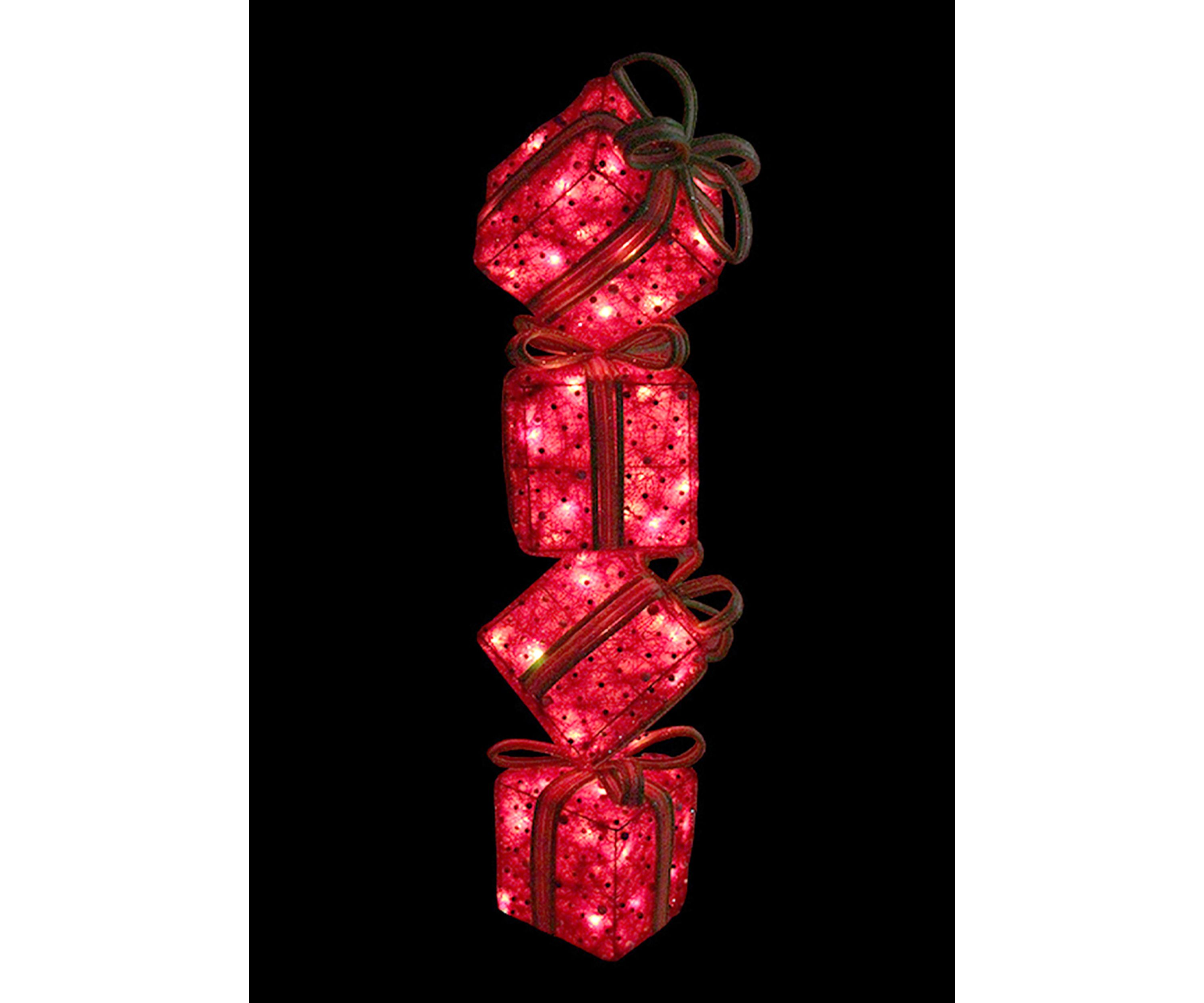 34Inch Red and Green Lighted Candy Stacked Gift Boxes Tower Outdoor Christmas Decoration