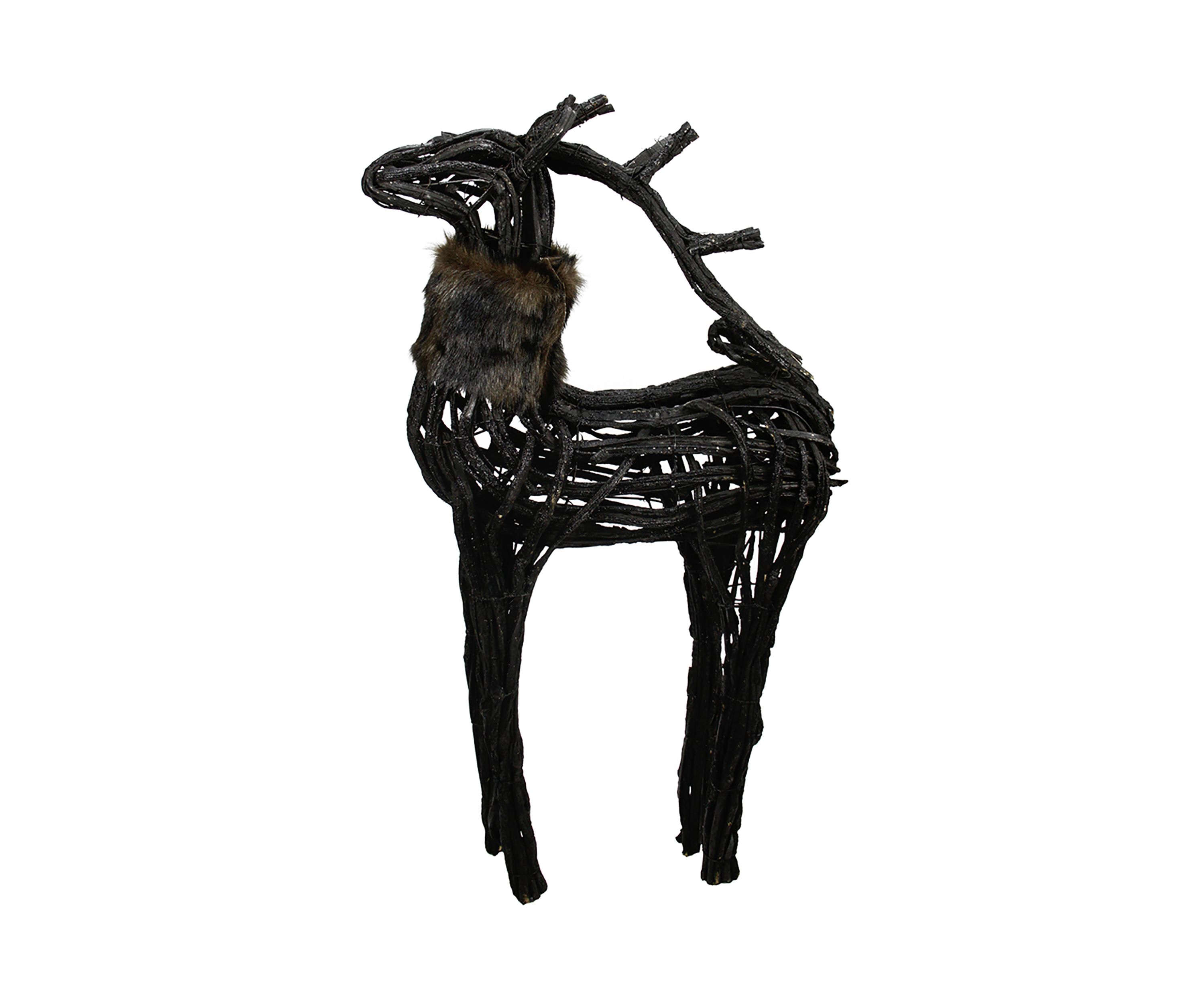 36" Brown and Black Glitter Wicker Standing Reindeer Christmas Figure