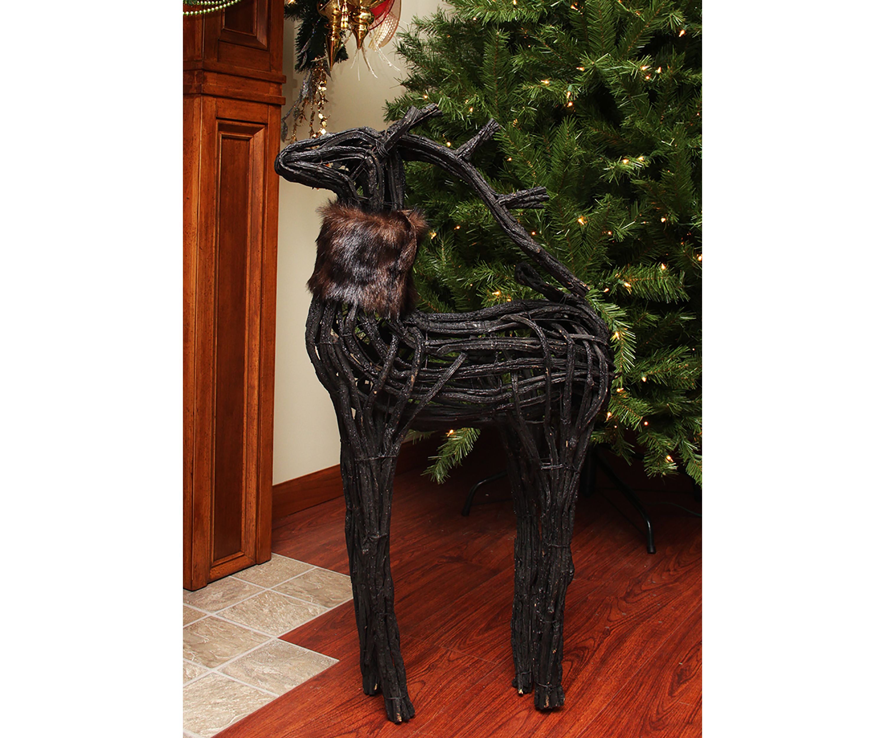 36" Brown and Black Glitter Wicker Standing Reindeer Christmas Figure