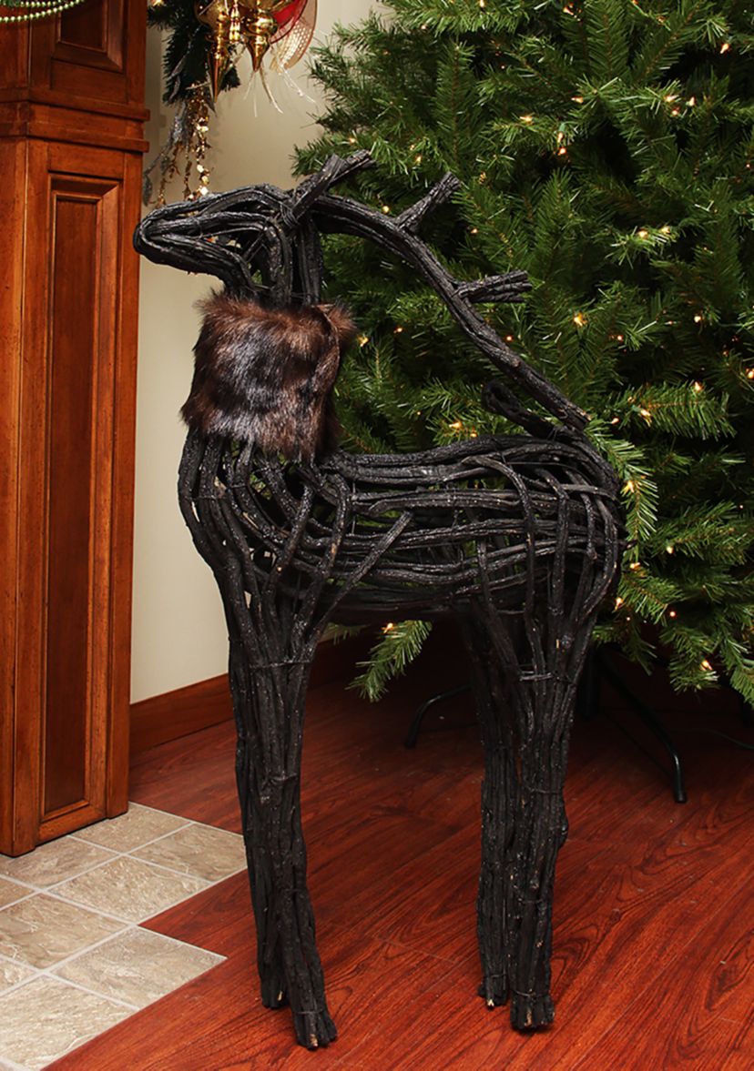 36" Brown and Black Glitter Wicker Standing Reindeer Christmas Figure