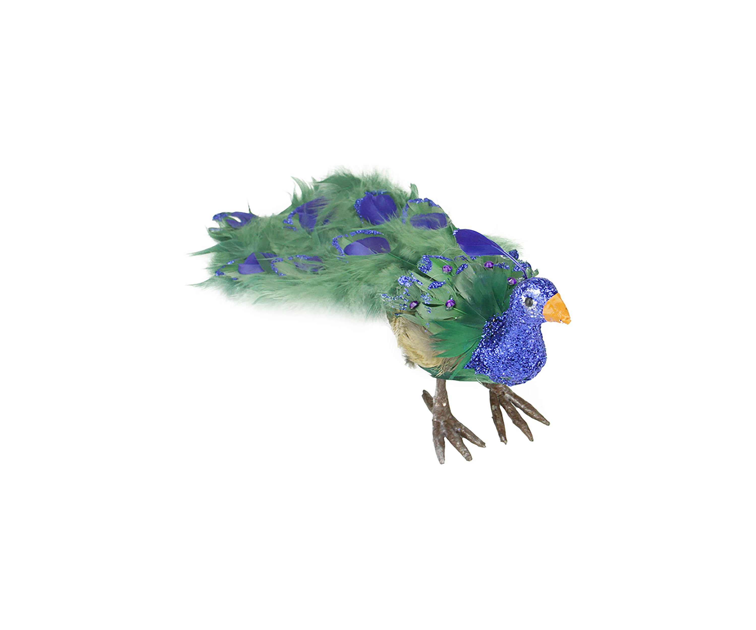 13" Green and Blue Peacock Tail Feathers Christmas Décor