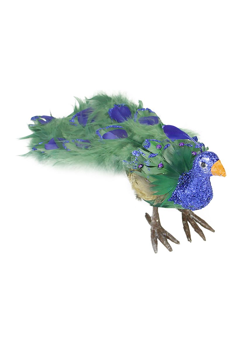 13" Green and Blue Peacock Tail Feathers Christmas Décor