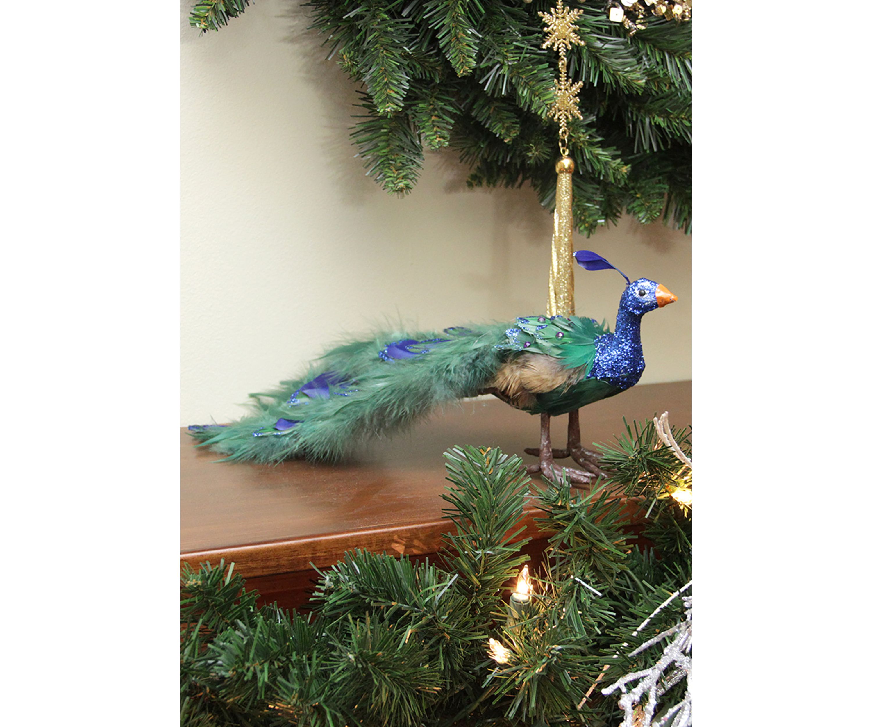 13" Green and Blue Peacock Tail Feathers Christmas Décor