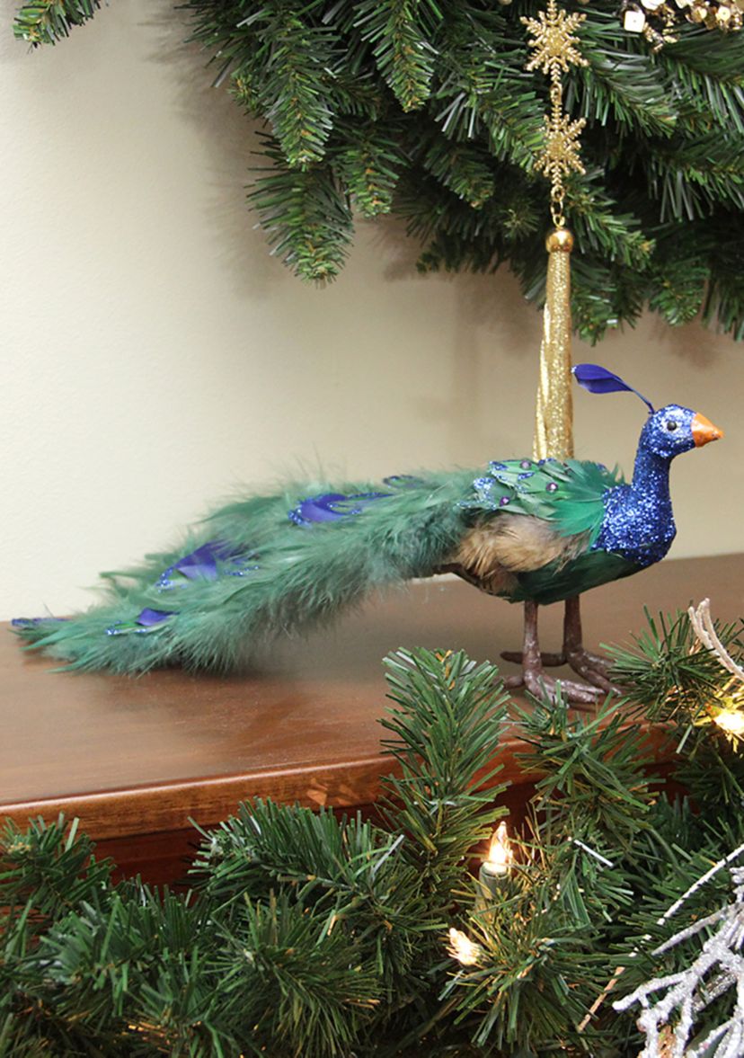 13" Green and Blue Peacock Tail Feathers Christmas Décor