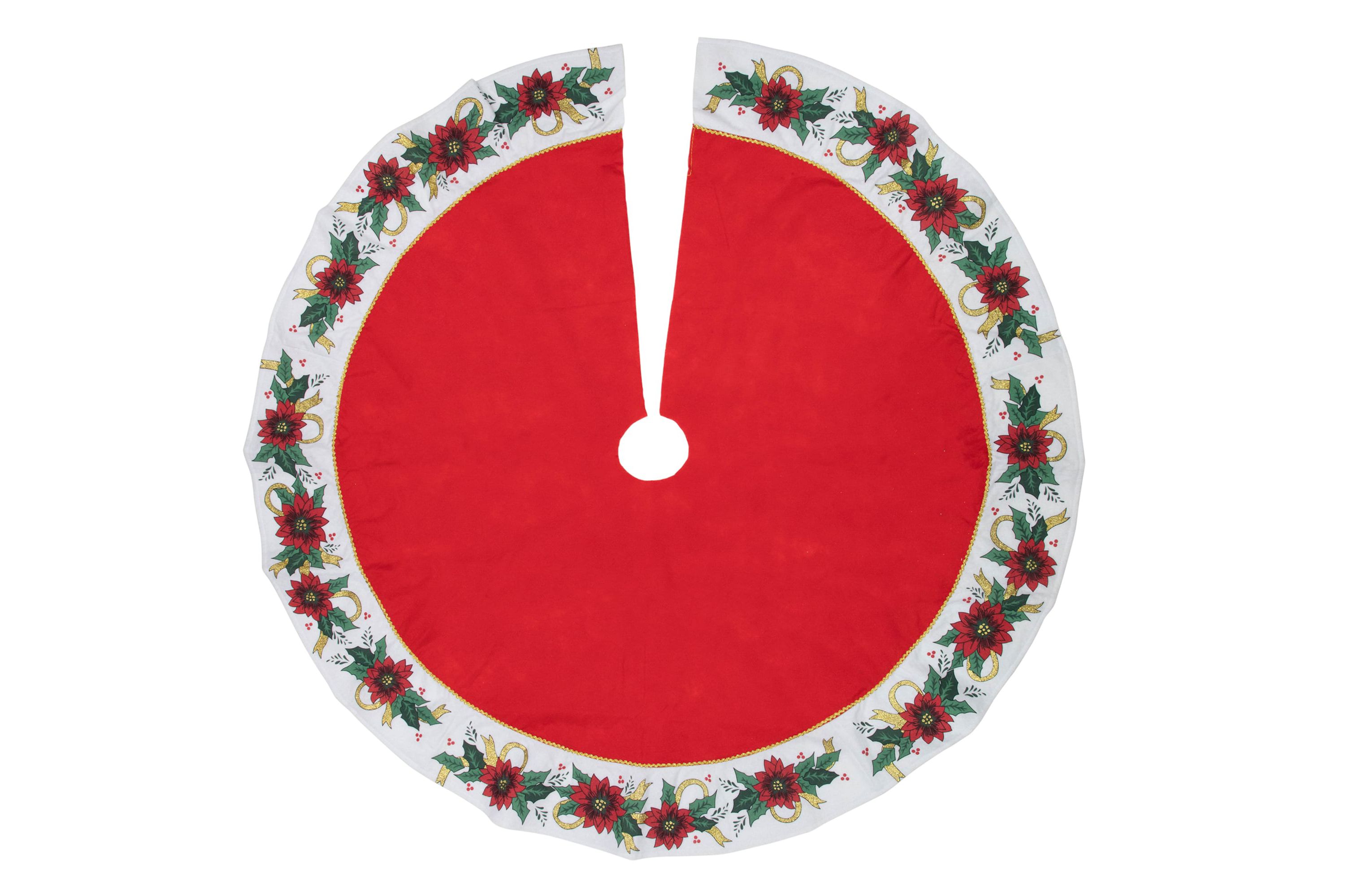 48inch Red and White Poinsettia Christmas Tree Skirt