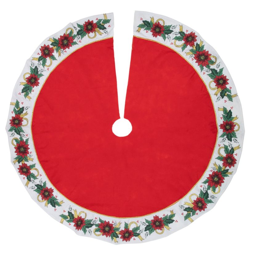 48inch Red and White Poinsettia Christmas Tree Skirt