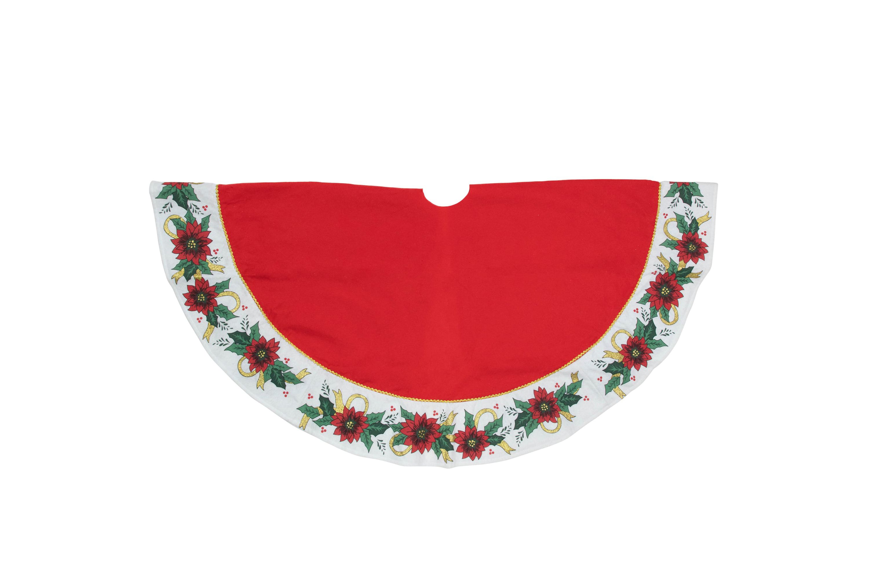 48inch Red and White Poinsettia Christmas Tree Skirt