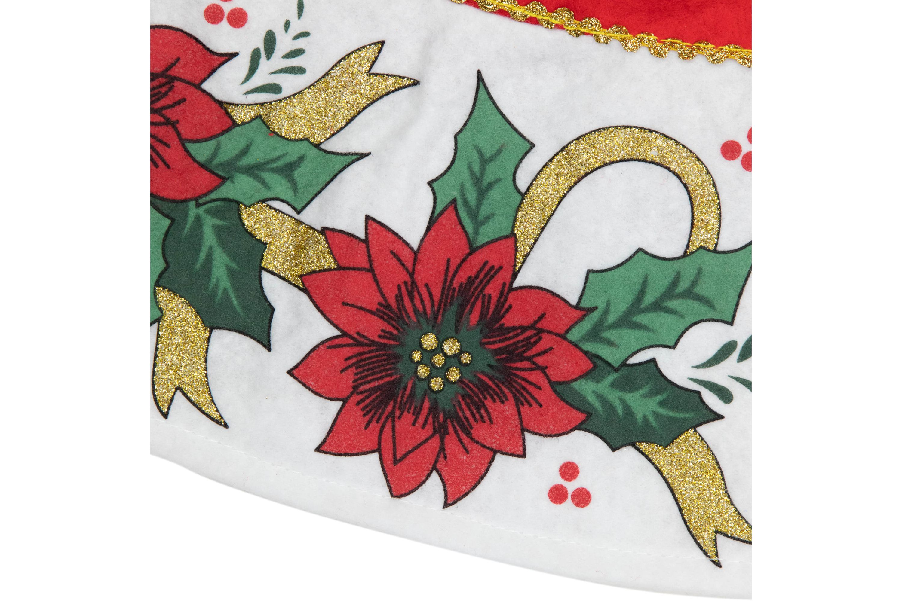48inch Red and White Poinsettia Christmas Tree Skirt