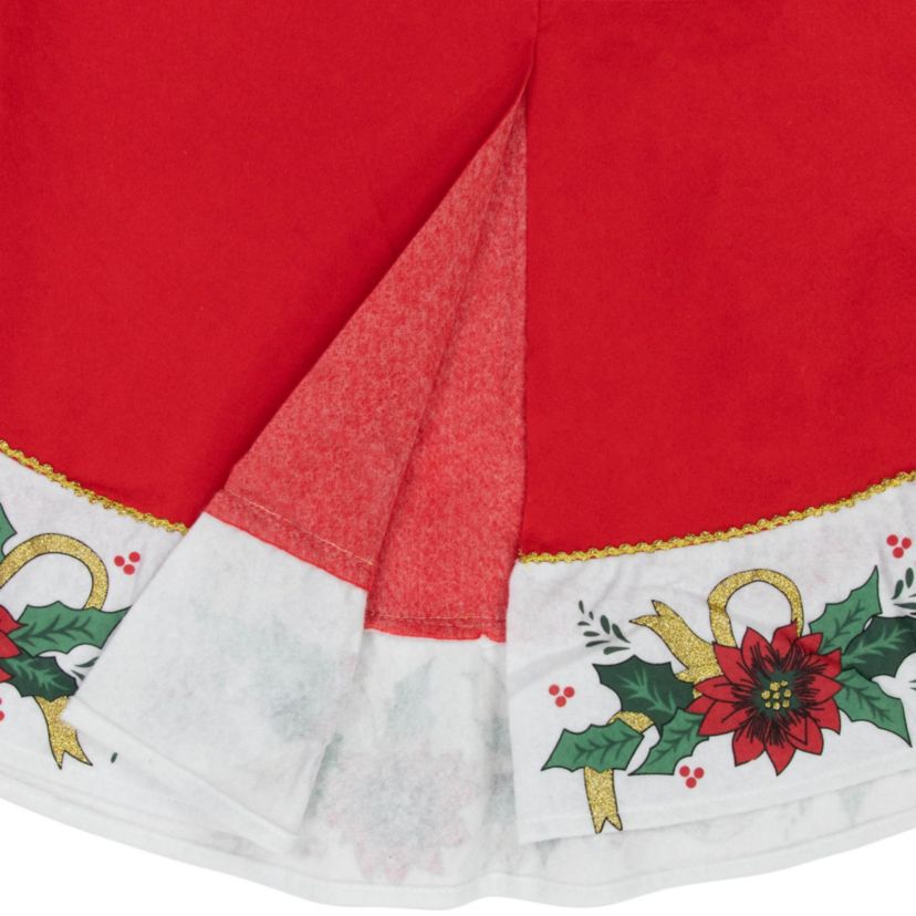 48inch Red and White Poinsettia Christmas Tree Skirt