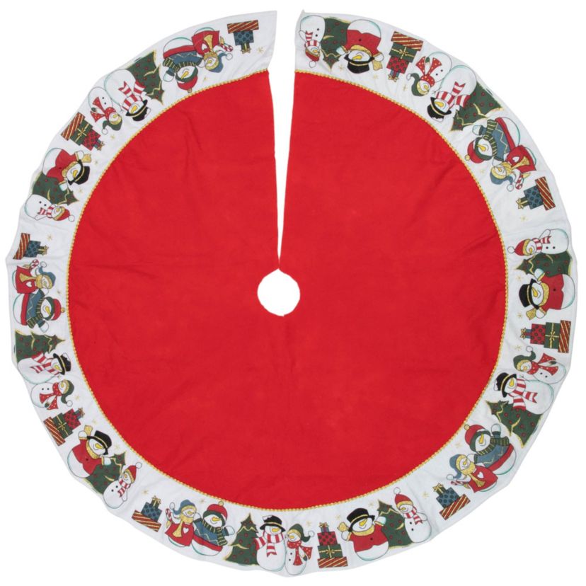48inch Red and White Jolly Snowman Christmas Tree Skirt
