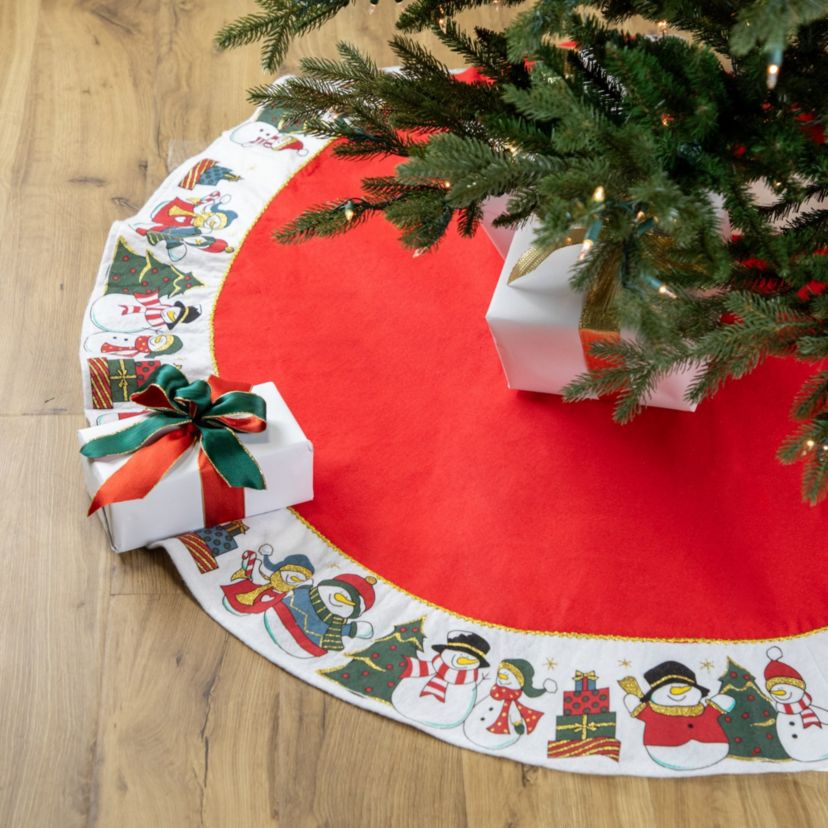48inch Red and White Jolly Snowman Christmas Tree Skirt
