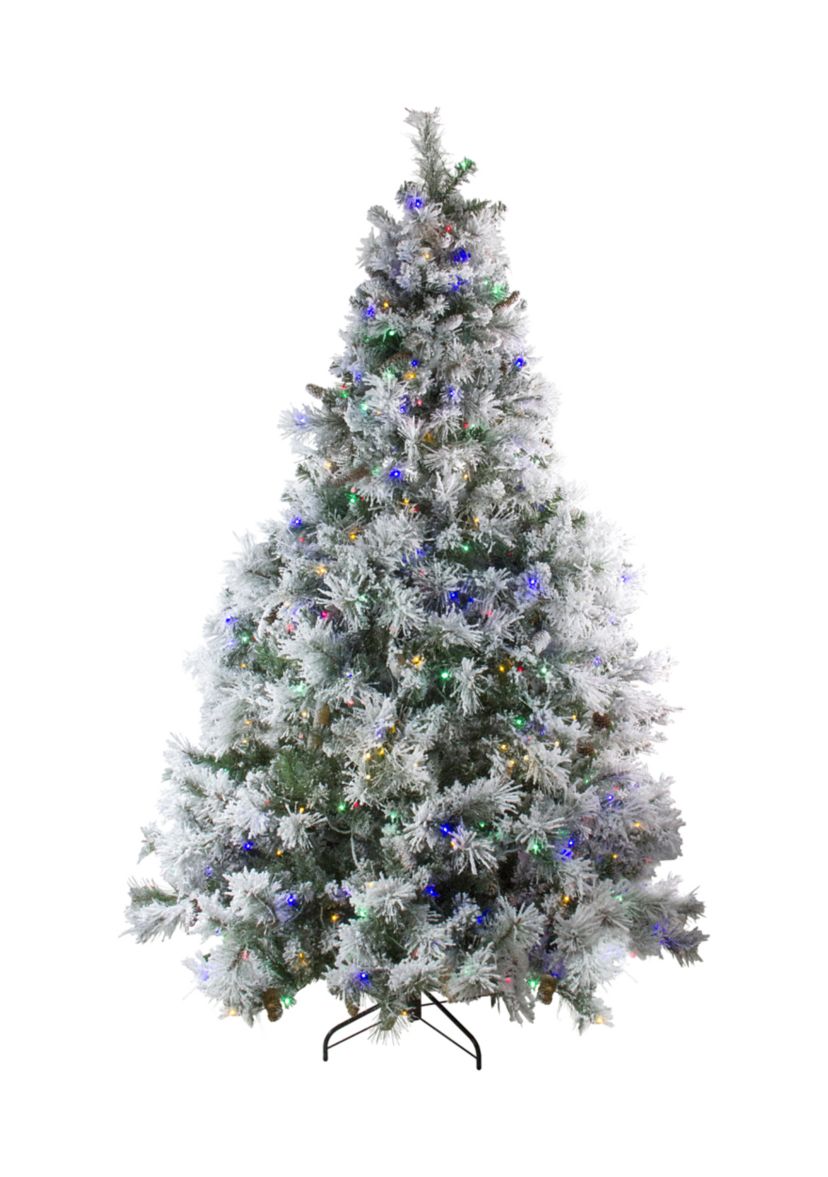 7.5 Pre-Lit LED Lights Flocked Victoria Pine Artificial Christmas Tree - Multicolor Lights