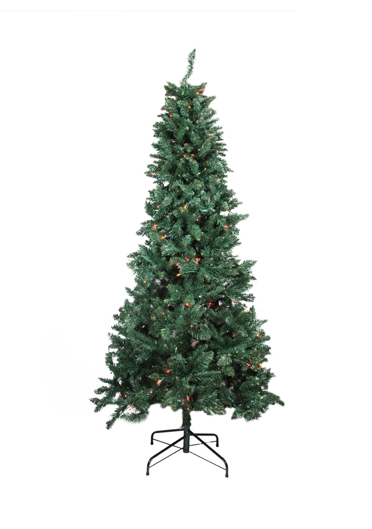 9 Pre-Lit Green Slim Pine Artificial Christmas Tree - Multicolor Lights