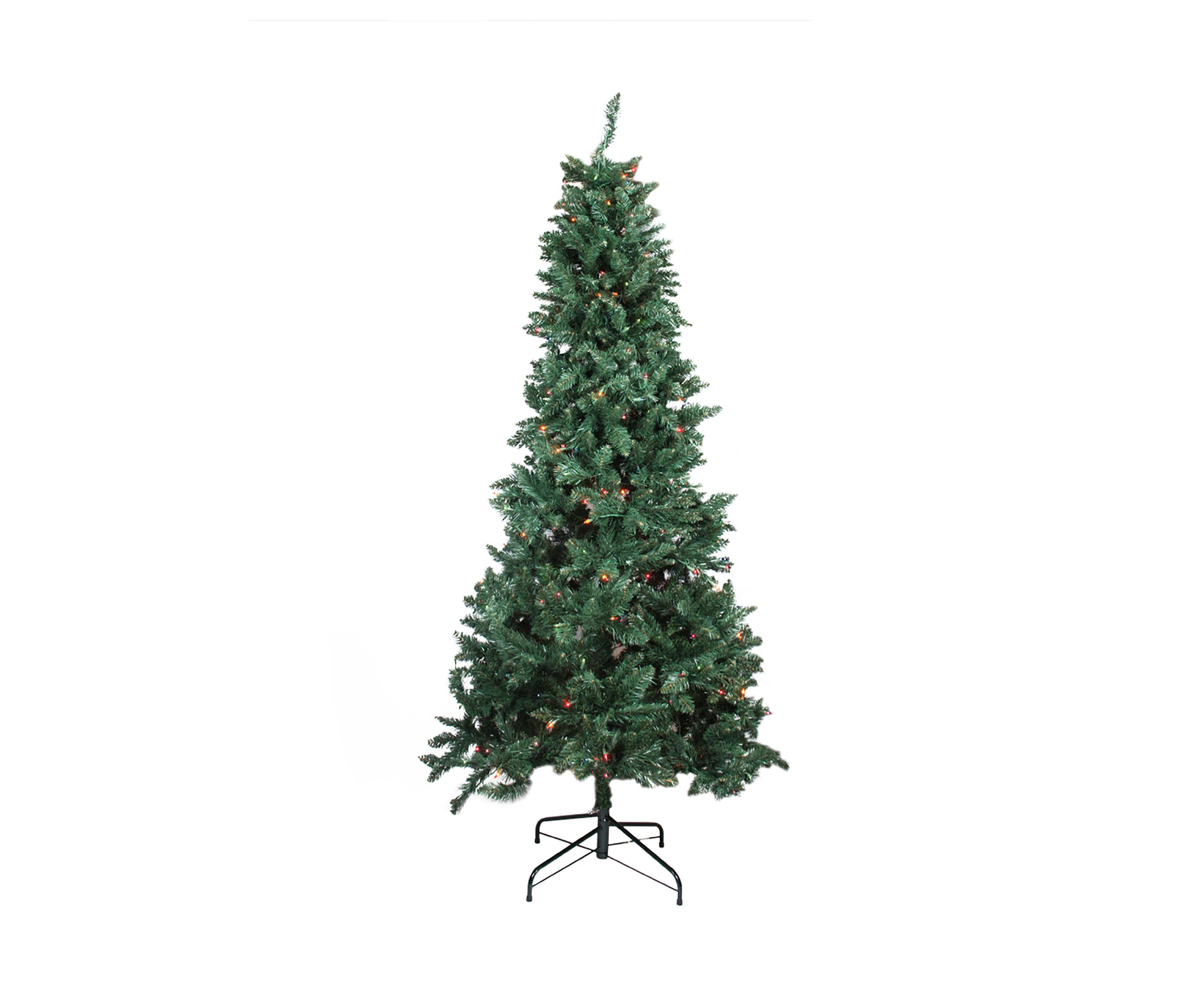 9 Pre-Lit Green Slim Pine Artificial Christmas Tree - Multicolor Lights