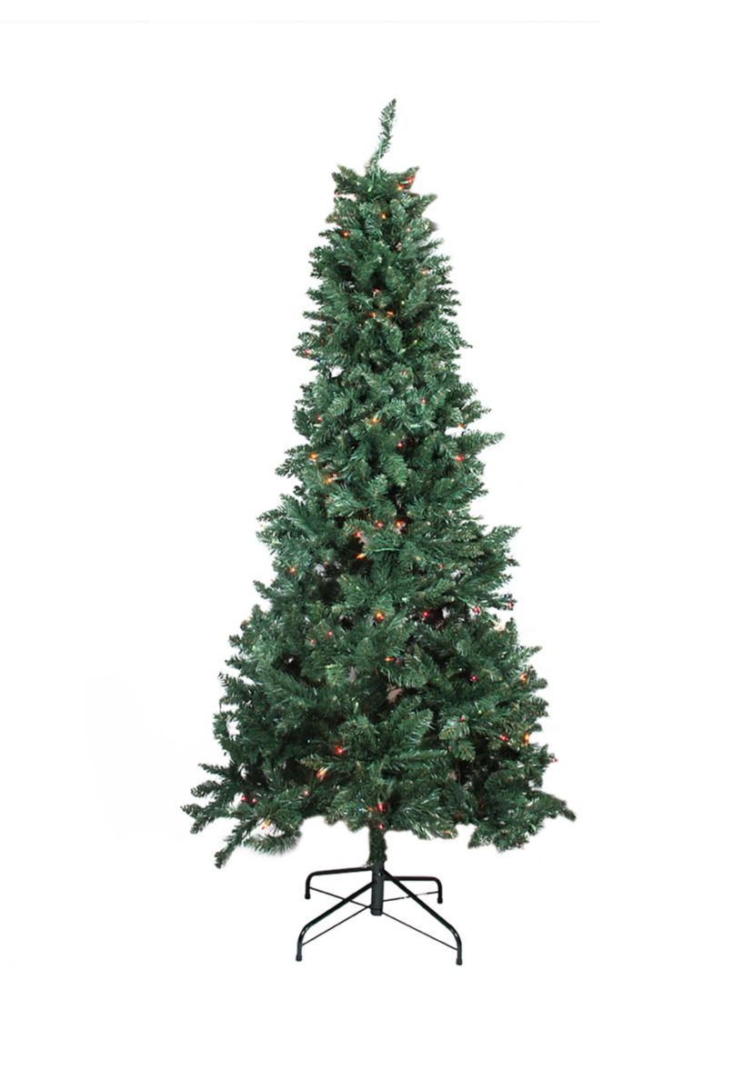 9 Pre-Lit Green Slim Pine Artificial Christmas Tree - Multicolor Lights