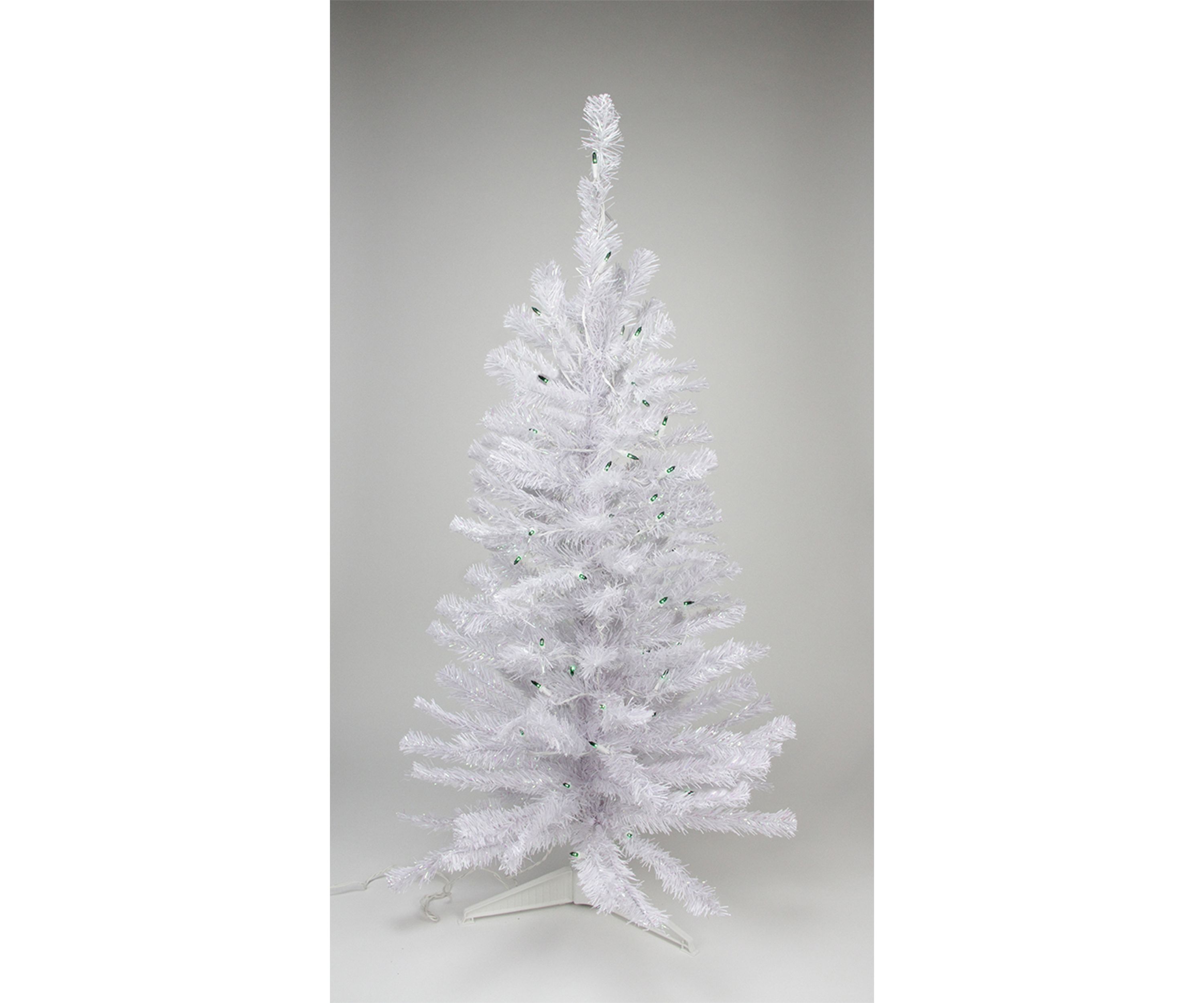 4 Pre lit White Iridescent Pine Artificial Christmas Tree - Green Lights