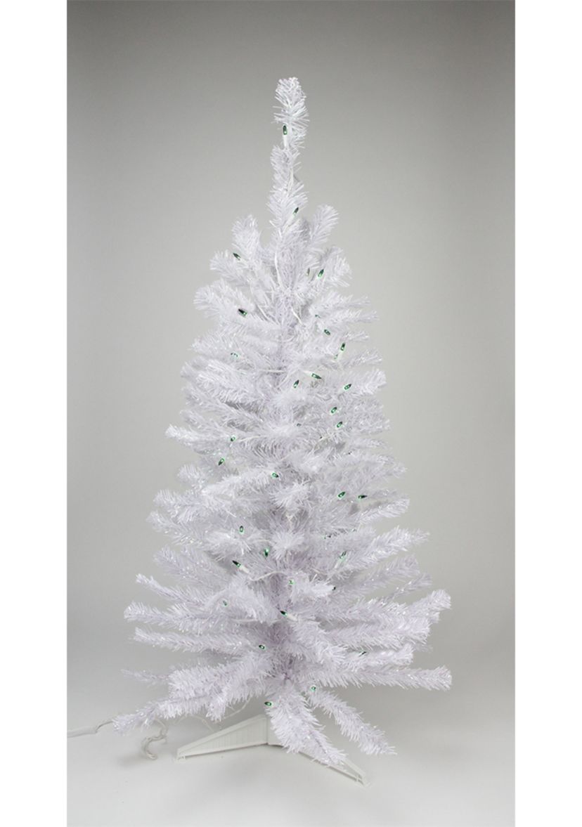 4 Pre lit White Iridescent Pine Artificial Christmas Tree - Green Lights