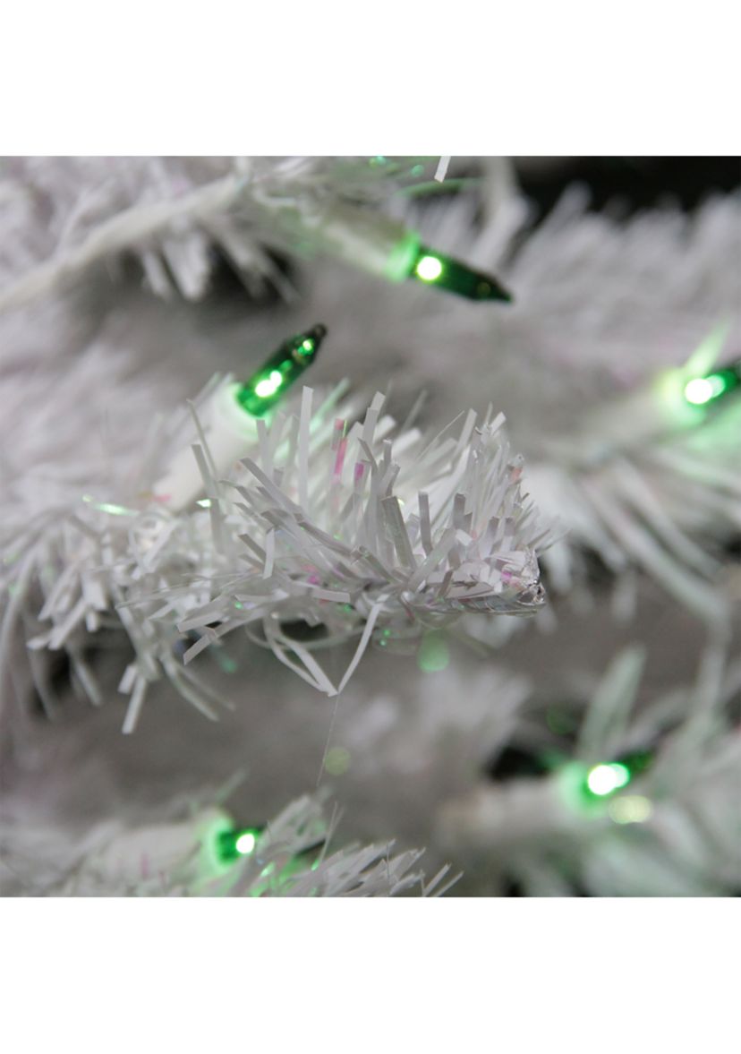 4 Pre lit White Iridescent Pine Artificial Christmas Tree - Green Lights