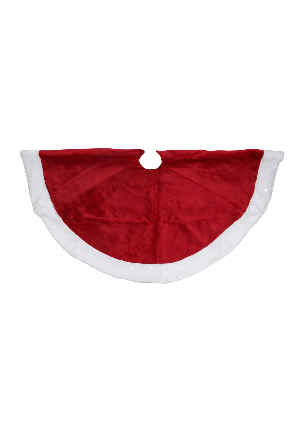 48" Red and White Velveteen Christmas Tree Skirt with White Trim