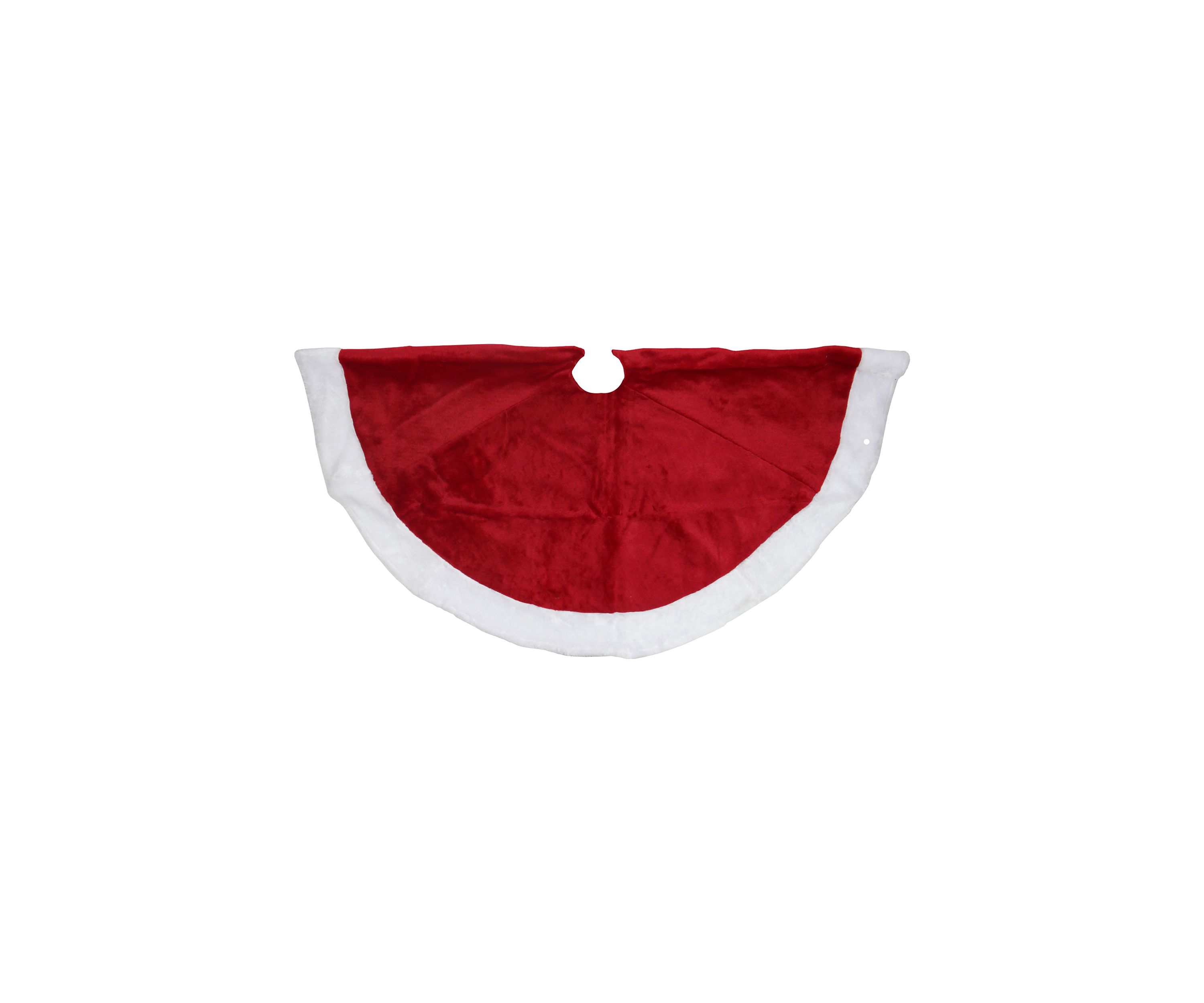 48" Red and White Velveteen Christmas Tree Skirt with White Trim