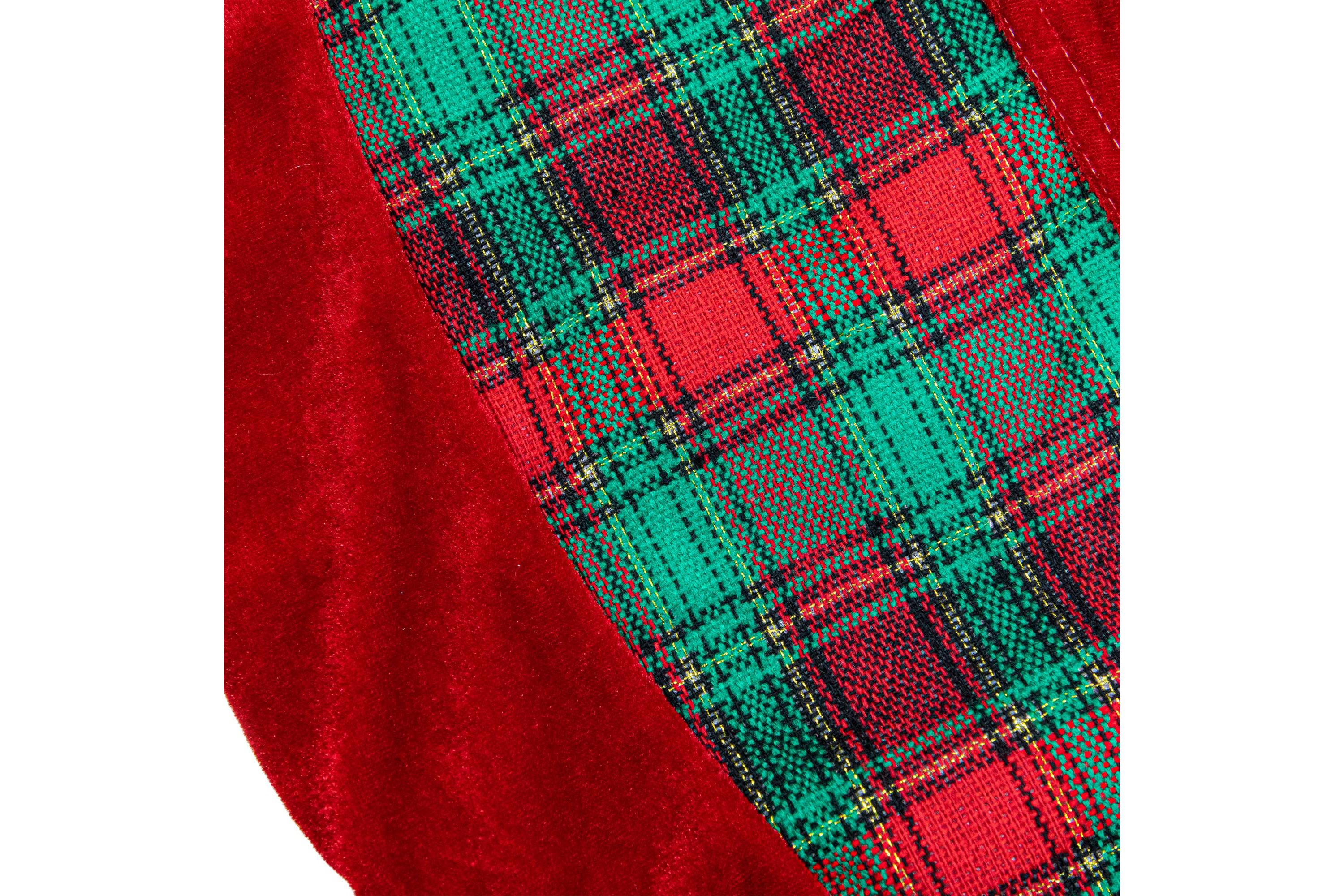 48inch Red and Green Plaid Velveteen Christmas Tree Skirt