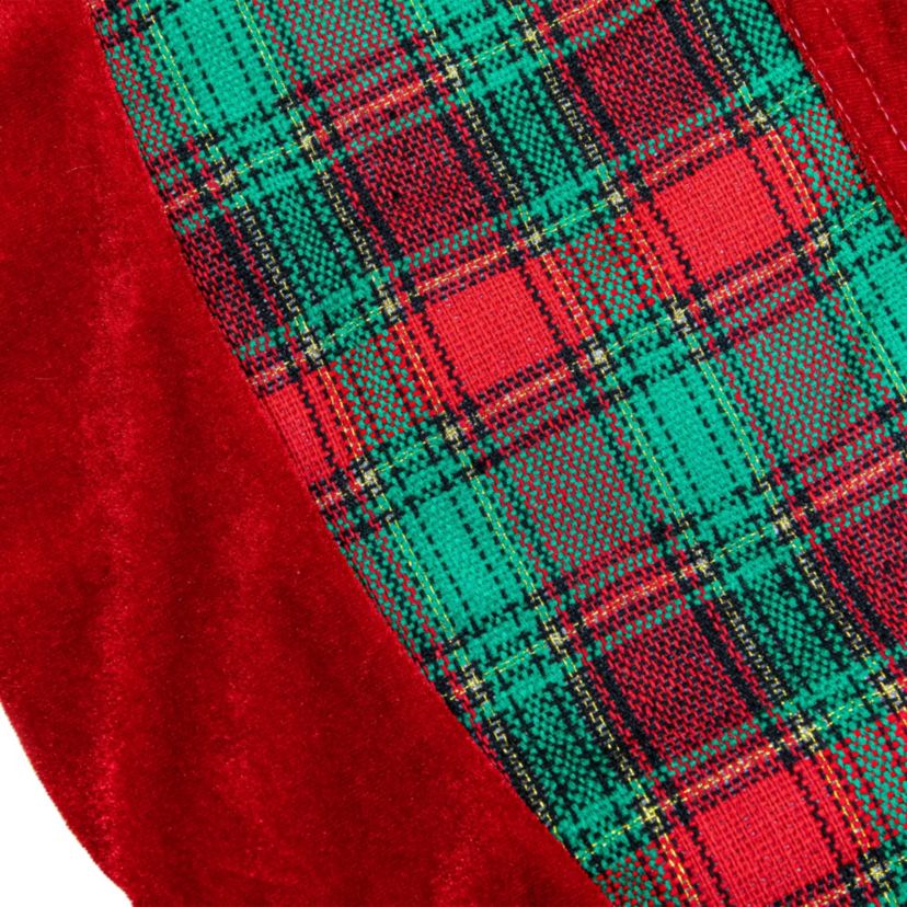 48inch Red and Green Plaid Velveteen Christmas Tree Skirt