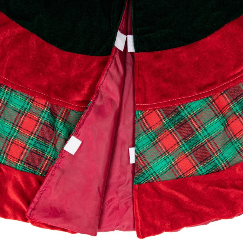 48inch Red and Green Plaid Velveteen Christmas Tree Skirt