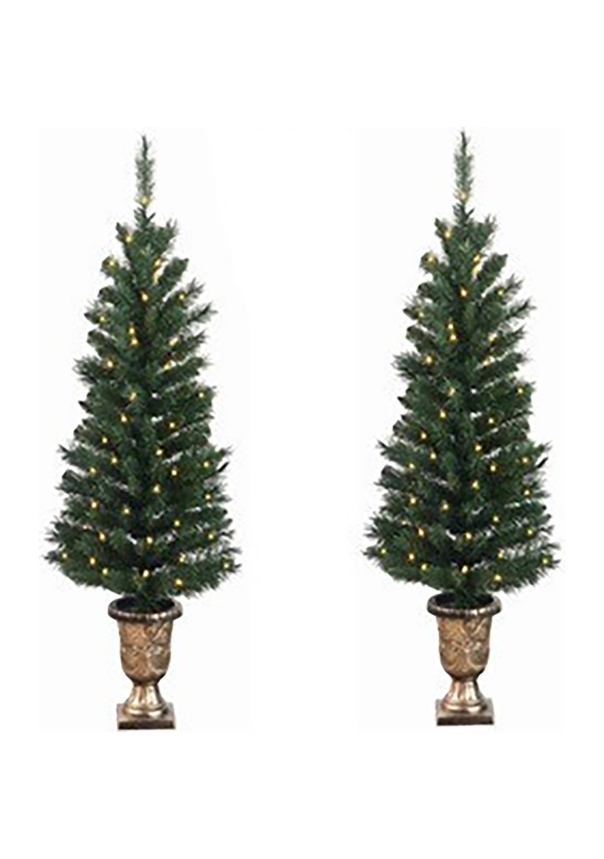 Set of 2 Pre-Lit Potted Porch Pine Topiary Slim Artificial Christmas Trees 4 - Clear Lights