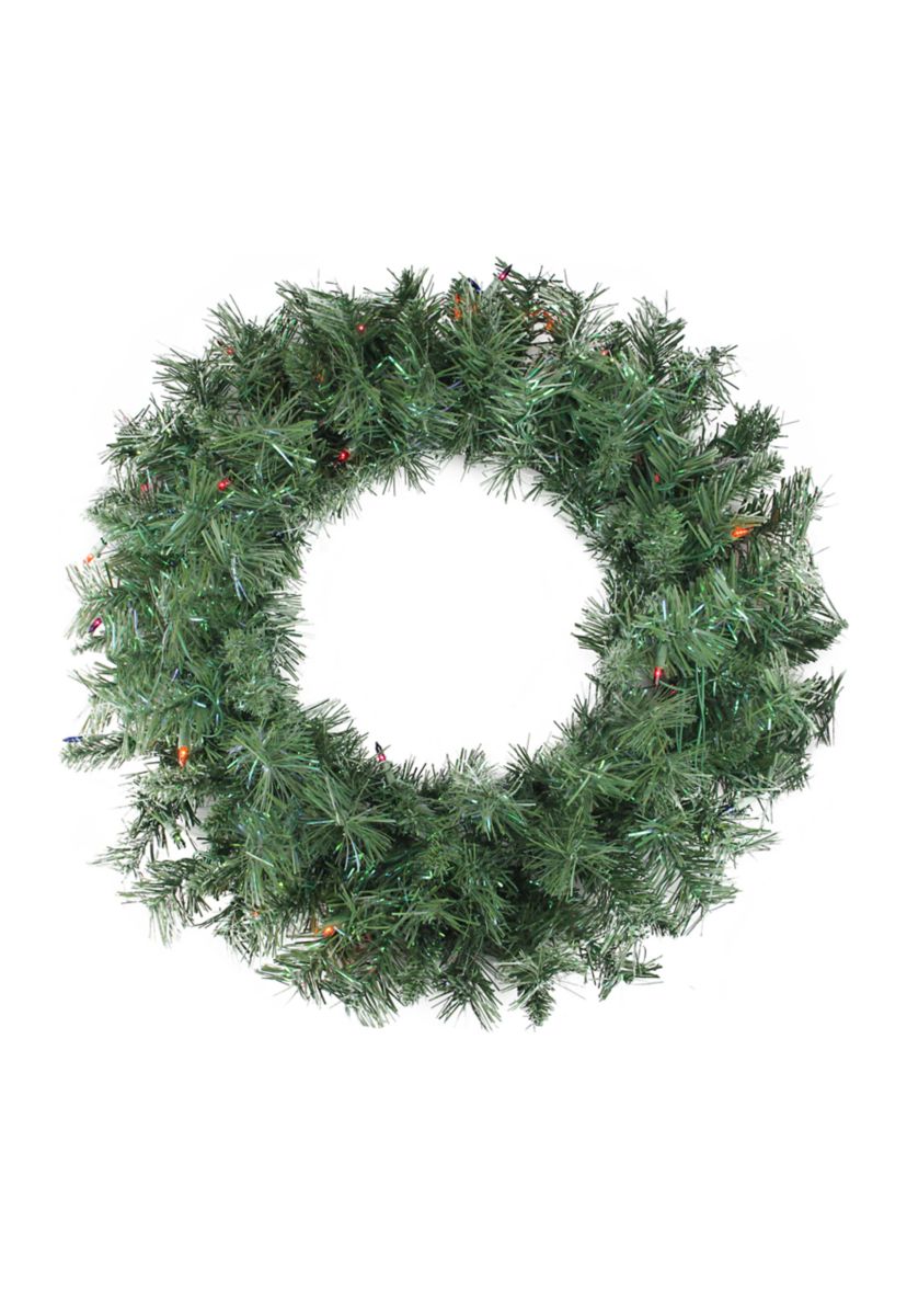 24Inch Pre-lit Minetoba Pine Artificial Christmas Wreath - Multi Lights