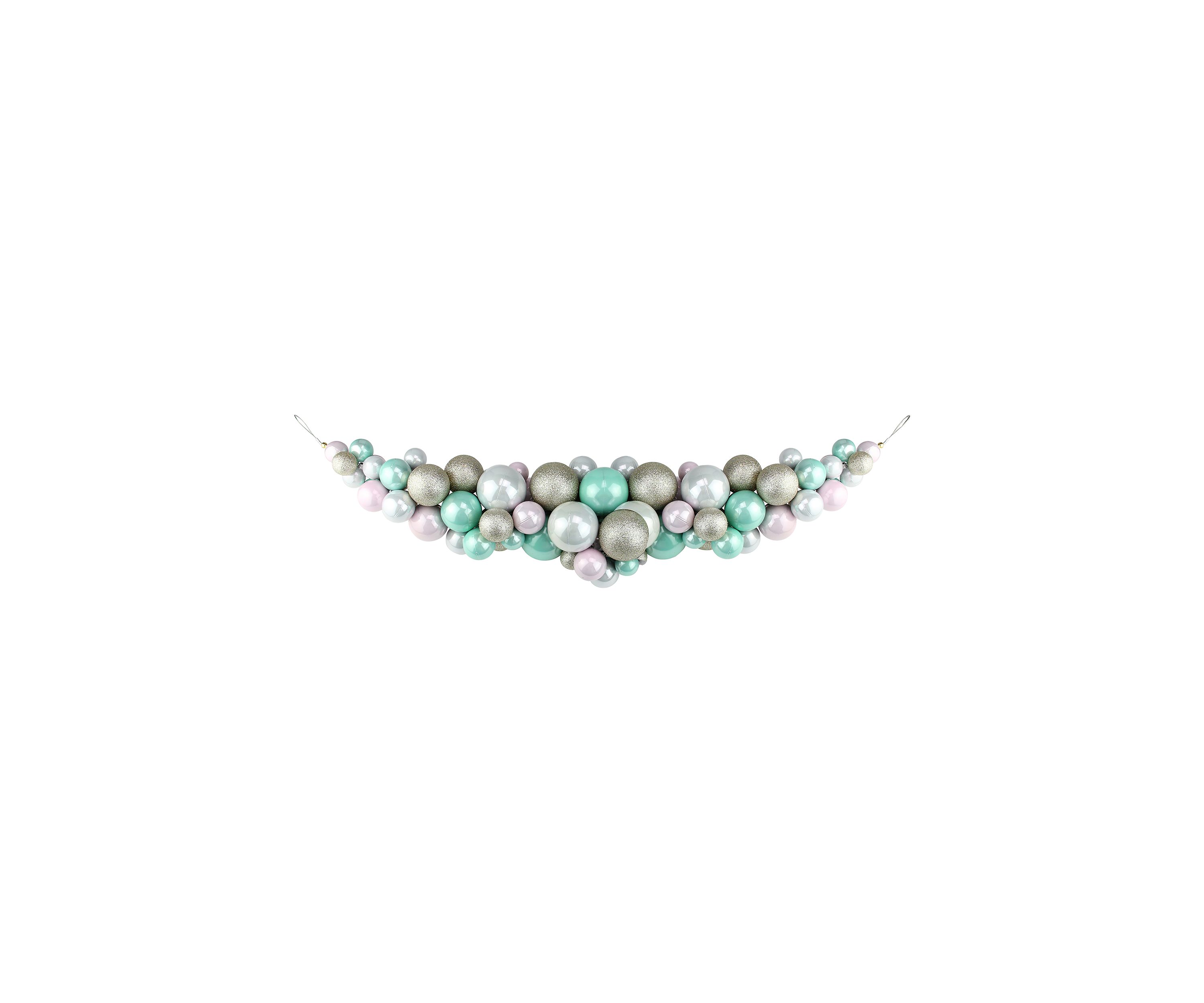 28Inch Pink and Seafoam Green Shatterproof Glittered Ball Artificial Christmas Swag - Unlit