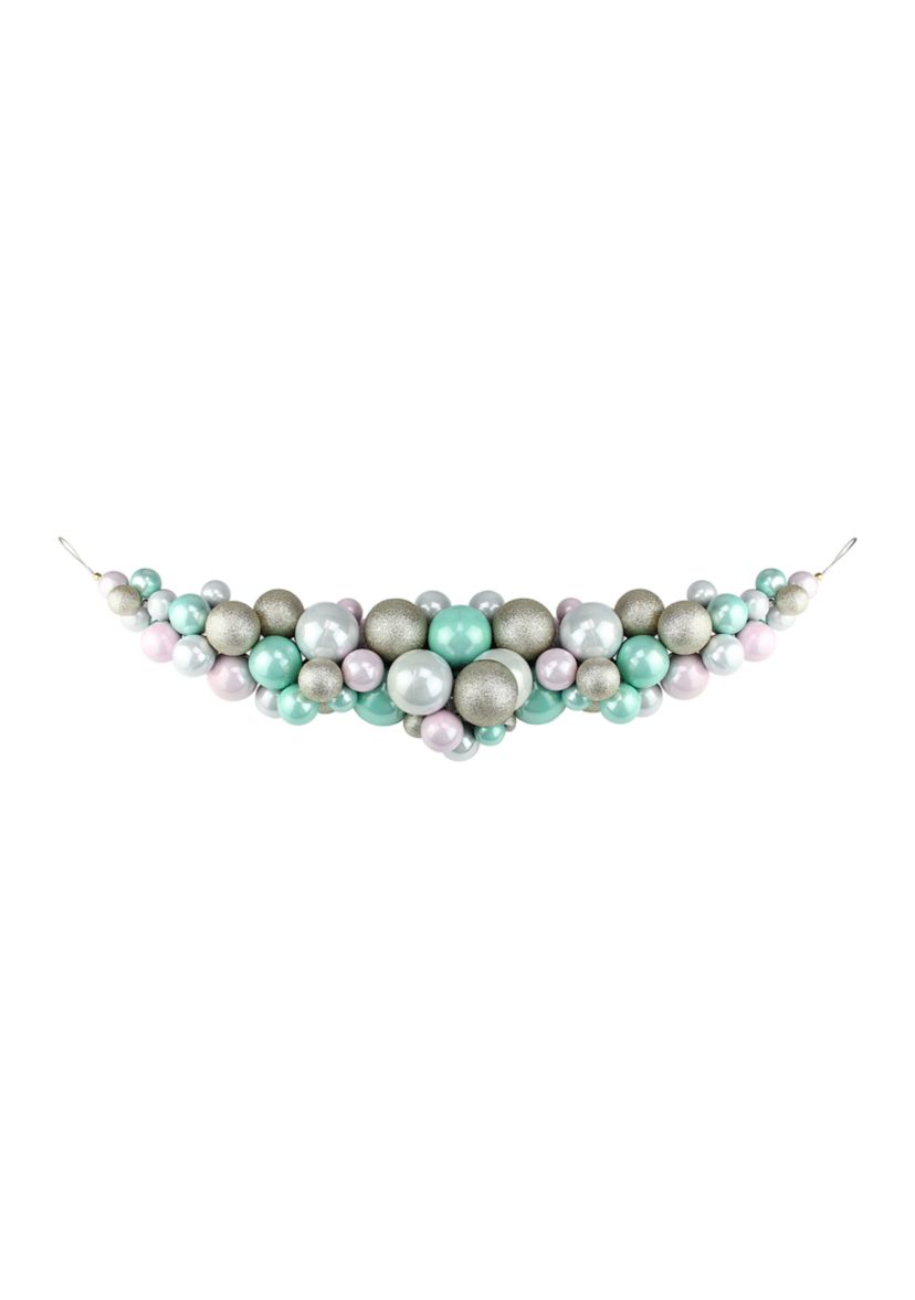 28Inch Pink and Seafoam Green Shatterproof Glittered Ball Artificial Christmas Swag - Unlit
