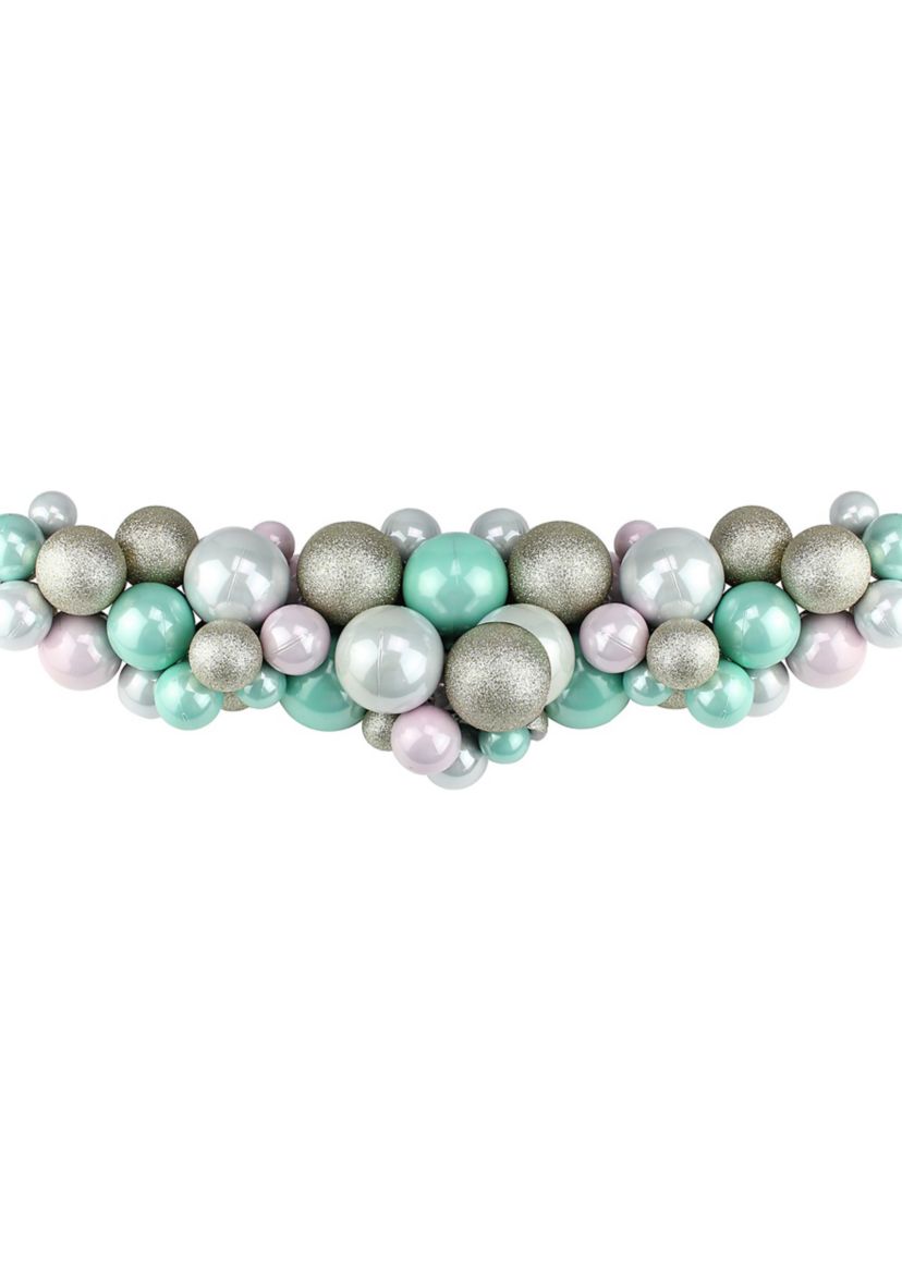 28Inch Pink and Seafoam Green Shatterproof Glittered Ball Artificial Christmas Swag - Unlit
