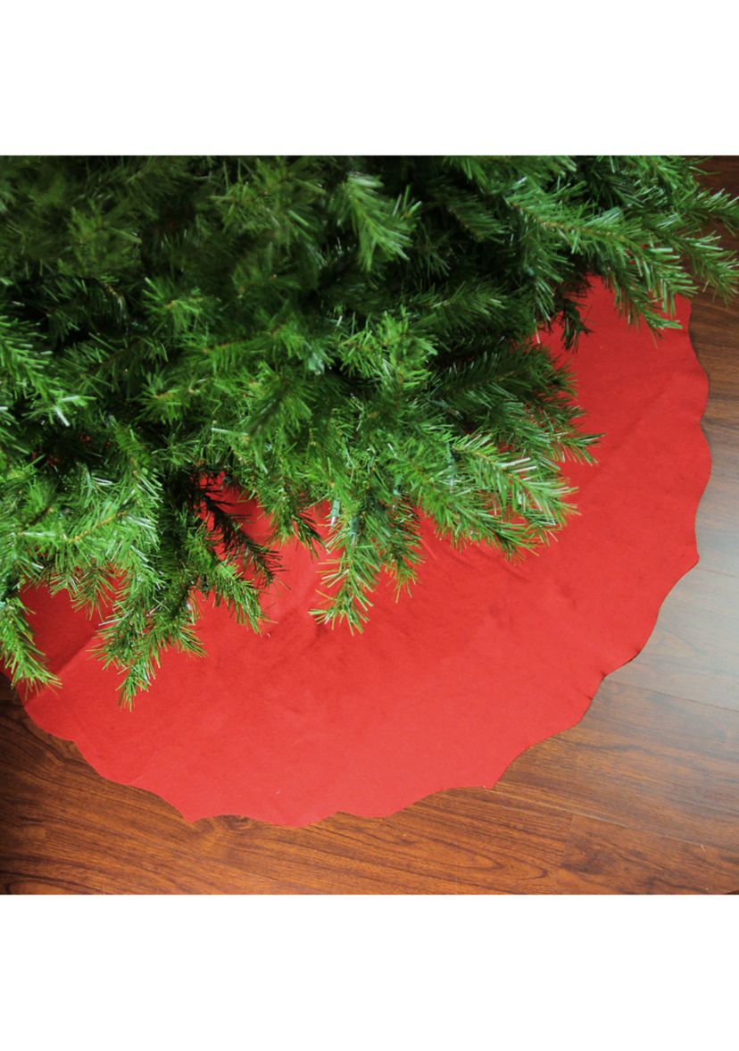 48" Red Scalloped Edge Christmas Tree Skirt