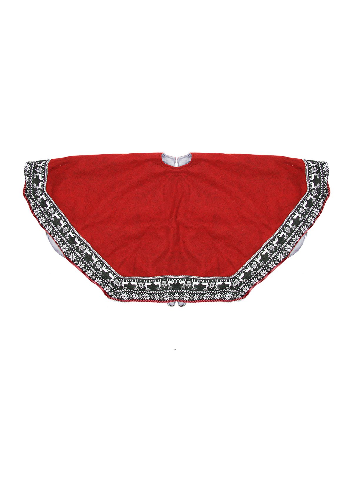 50Inch Red Heptagon with Gray and White Snowflakes & Reindeer Knit Border Christmas Tree Skirt
