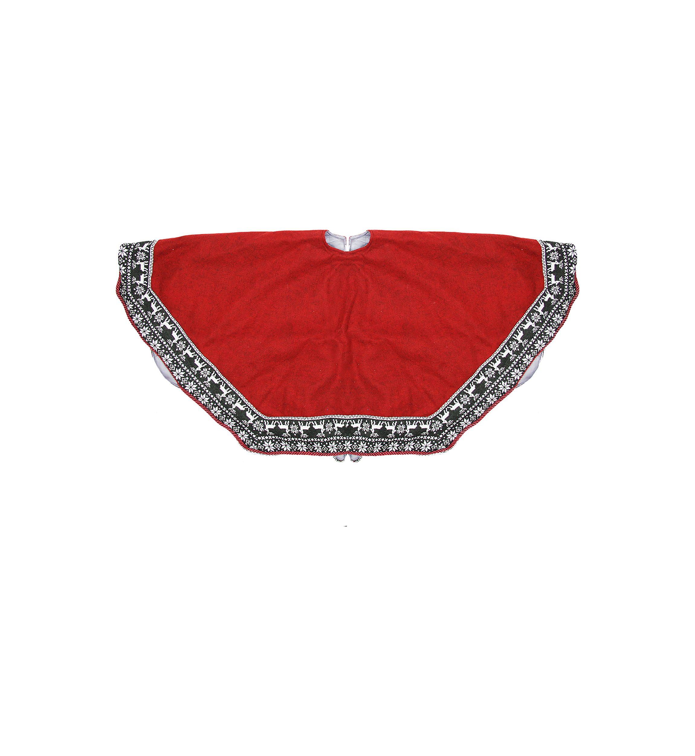 50Inch Red Heptagon with Gray and White Snowflakes & Reindeer Knit Border Christmas Tree Skirt