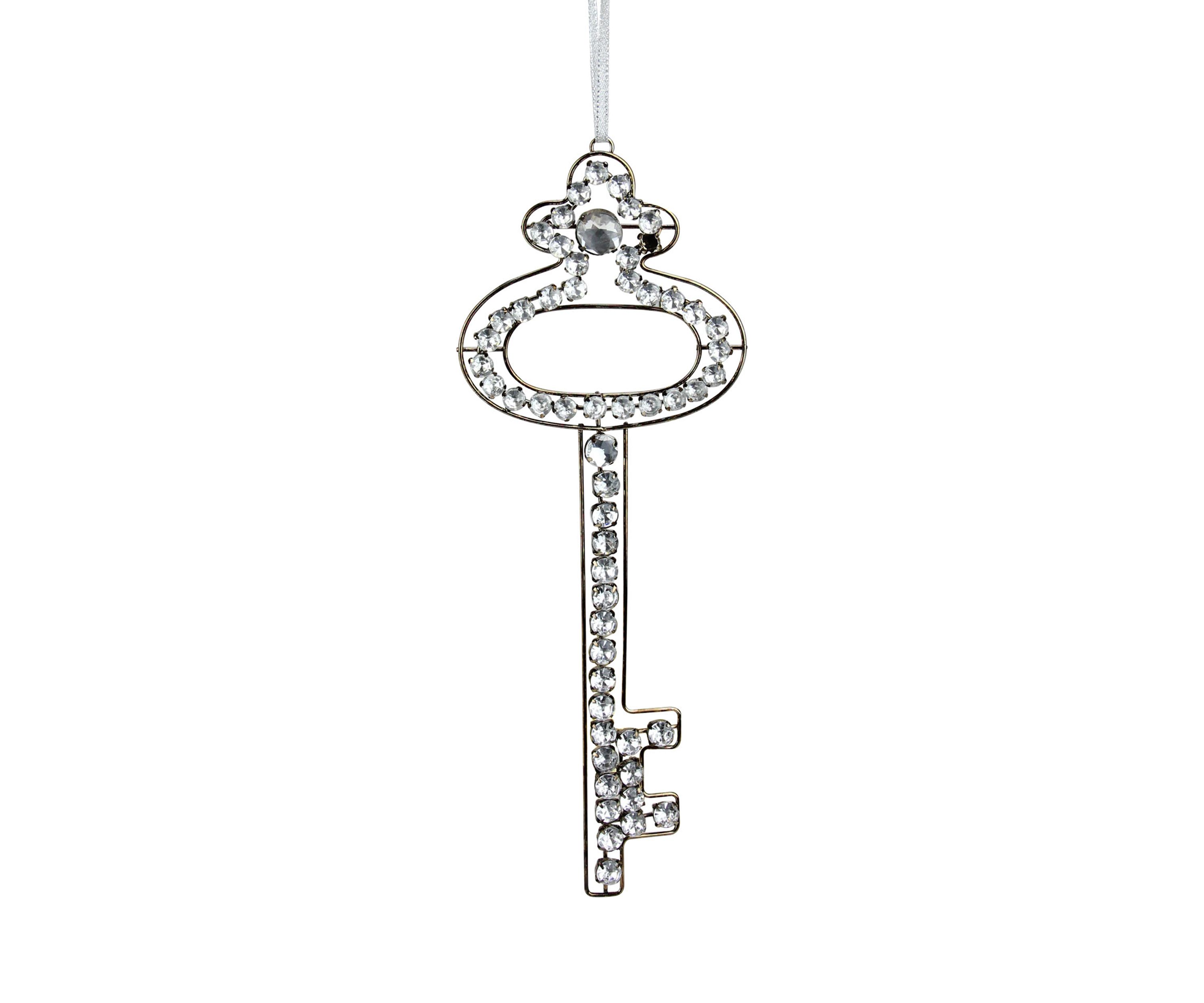9Inch Silver Antique Finish Rhinestone Key Christmas Ornament