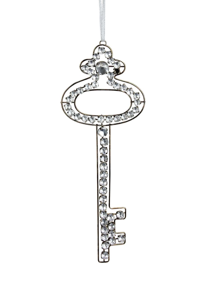 9Inch Silver Antique Finish Rhinestone Key Christmas Ornament