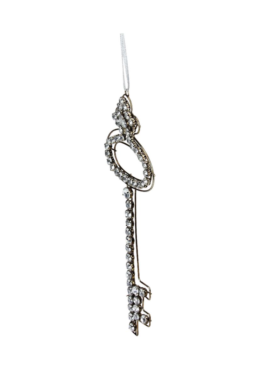 9Inch Silver Antique Finish Rhinestone Key Christmas Ornament