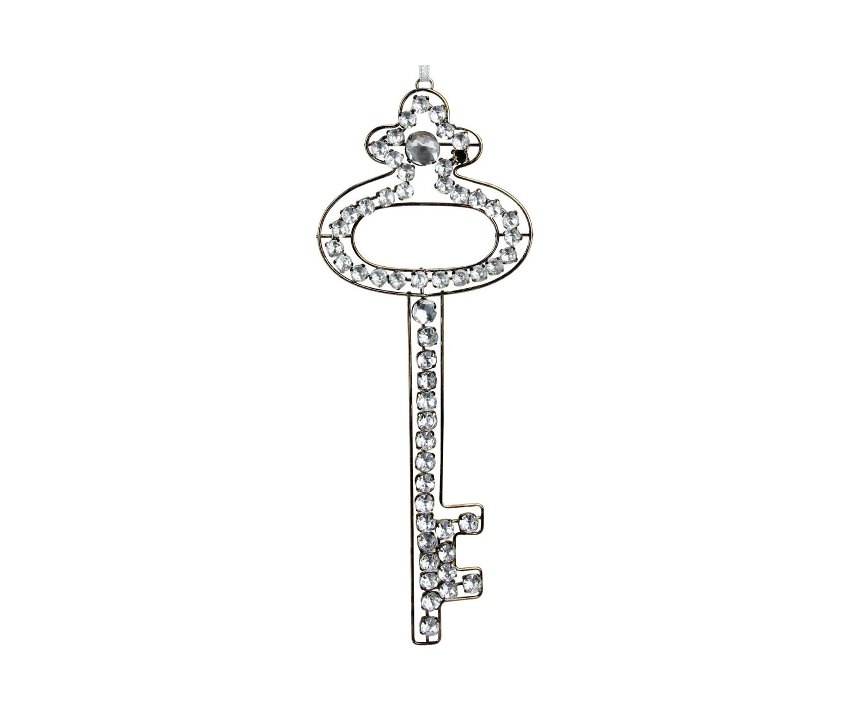 9Inch Silver Antique Finish Rhinestone Key Christmas Ornament