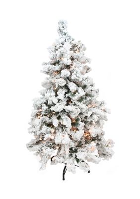 Northlight 4.5' Pre-Lit Flocked Pine Medium Artificial Christmas Tree - Clear Lights, Green -  0191296245111